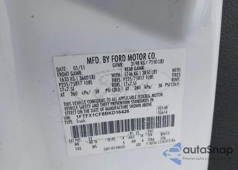 2011 Ford F-150 Xlt z USA, uszkodzony, nr VIN 1FTFX1CF8BKD16426